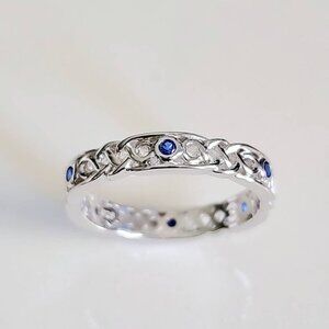 Celtic Ring, Braided Sterling Silver Sapphire Ring, Thumb Band, Gift for her,